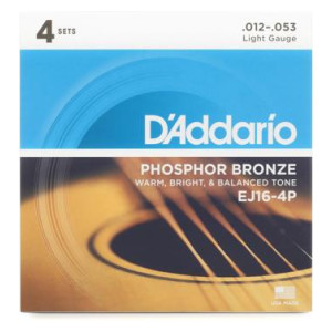 EJ16 Phosphor Bronze Acoustic Guitar Strings - .012-.053 Light, 4-pack