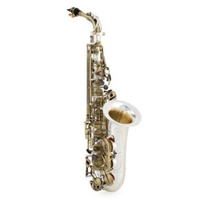 Growling Sax Roar Professional Alto Saxophone - Dull Silver Body, Antiqued Keys and Key Guards, Silver-plated Bell and Bow