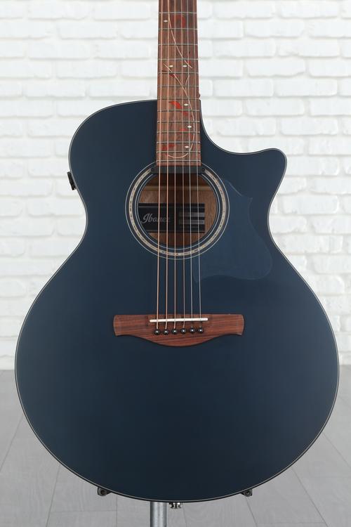 Ibanez Ae275dbf Acoustic Electric Guitar Dark Tide Blue Flat Sweetwater 