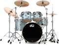 Click to learn more about the DW Collector's Series FinishPly 4-piece Shell Pack - Pale Blue Oyster with Chrome Hardware