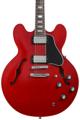 Click to learn more about the Epiphone Inspired by Gibson Custom 1962 ES-335 Reissue Semi-hollow Electric Guitar - '60s Cherry