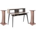 Click to learn more about the Gator Frameworks Elite Main Desk and Monitor Stands - Driftwood Grey
