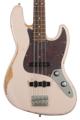 Click to learn more about the Fender Flea Jazz Bass - Shell Pink, Road Worn