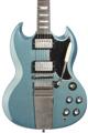 Click to learn more about the Gibson Custom 1964 SG Standard Reissue Electric Guitar - Pelham Blue, Murphy Lab Ultra Light Aged
