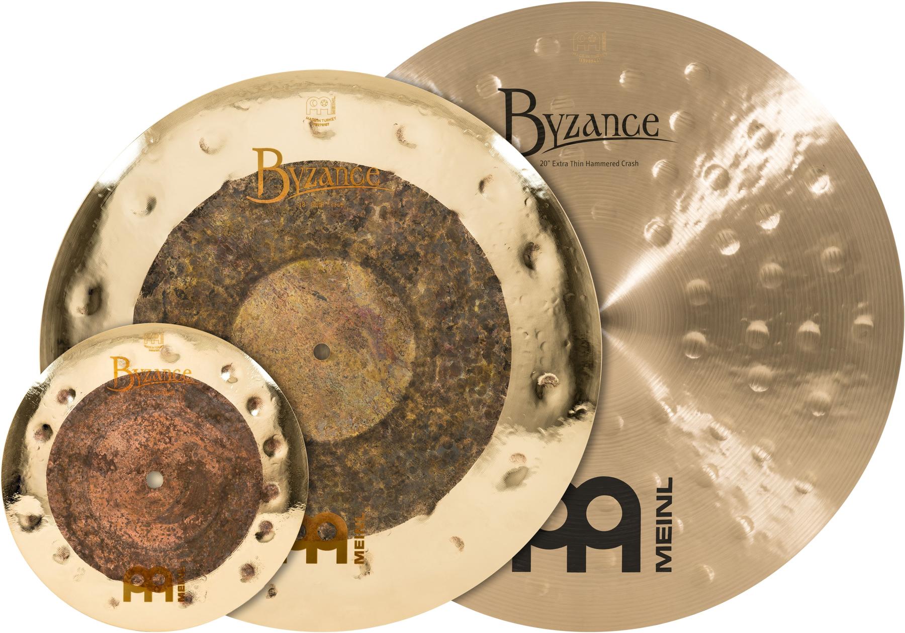 Meinl Cymbals Byzance Mixed Crash Pack - 10 inch Dual Splash, 18" Dual, and 20 - Raw/Brilliant and Extra Thin Hammered Traditional