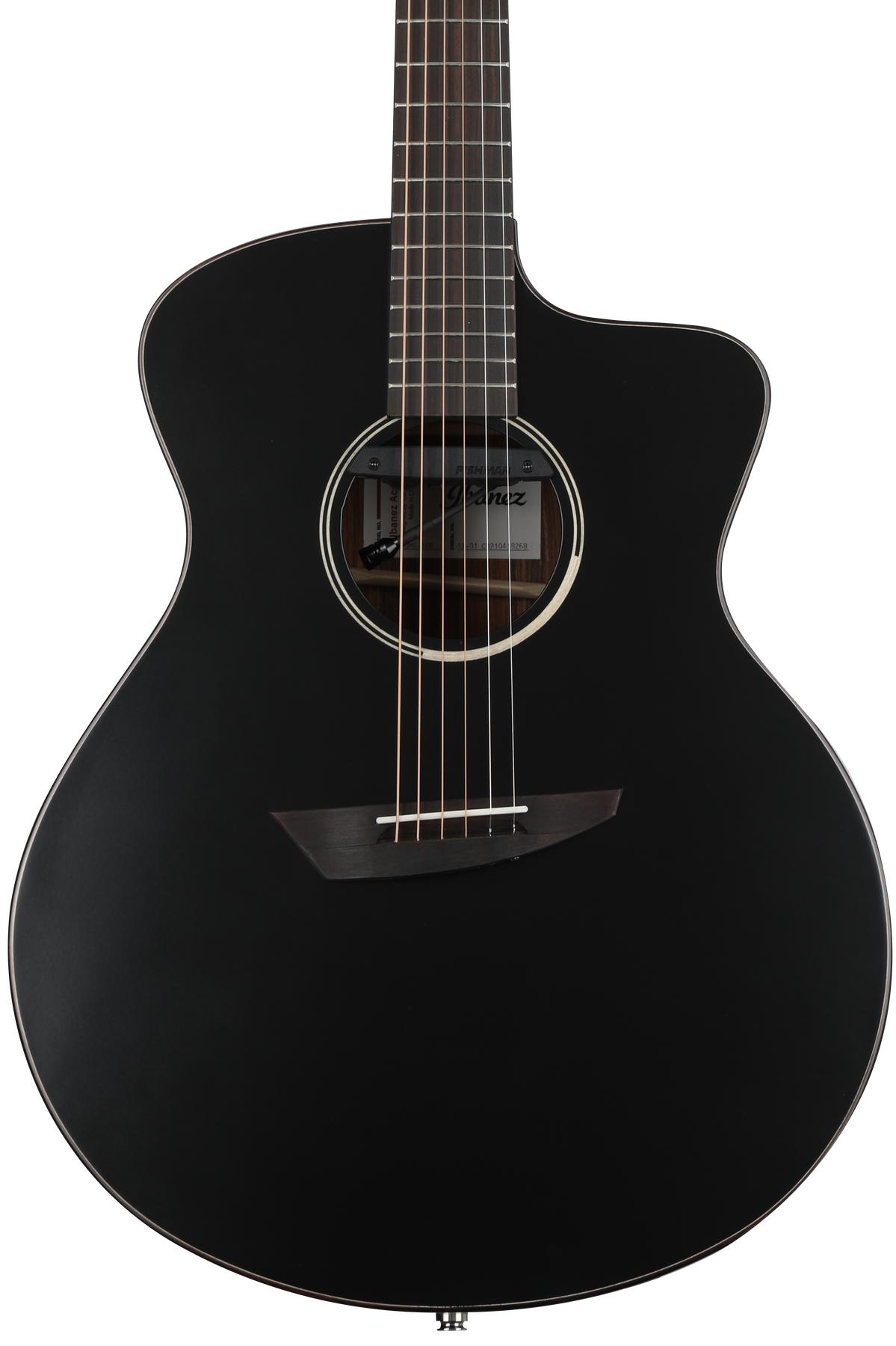 Back　JGM5　Signature　Guitar　Jon　Ibanez　Natural　Sides　Gomm　High　Gloss　Acoustic-Electric　and　Black　Satin　Top,　Sweetwater