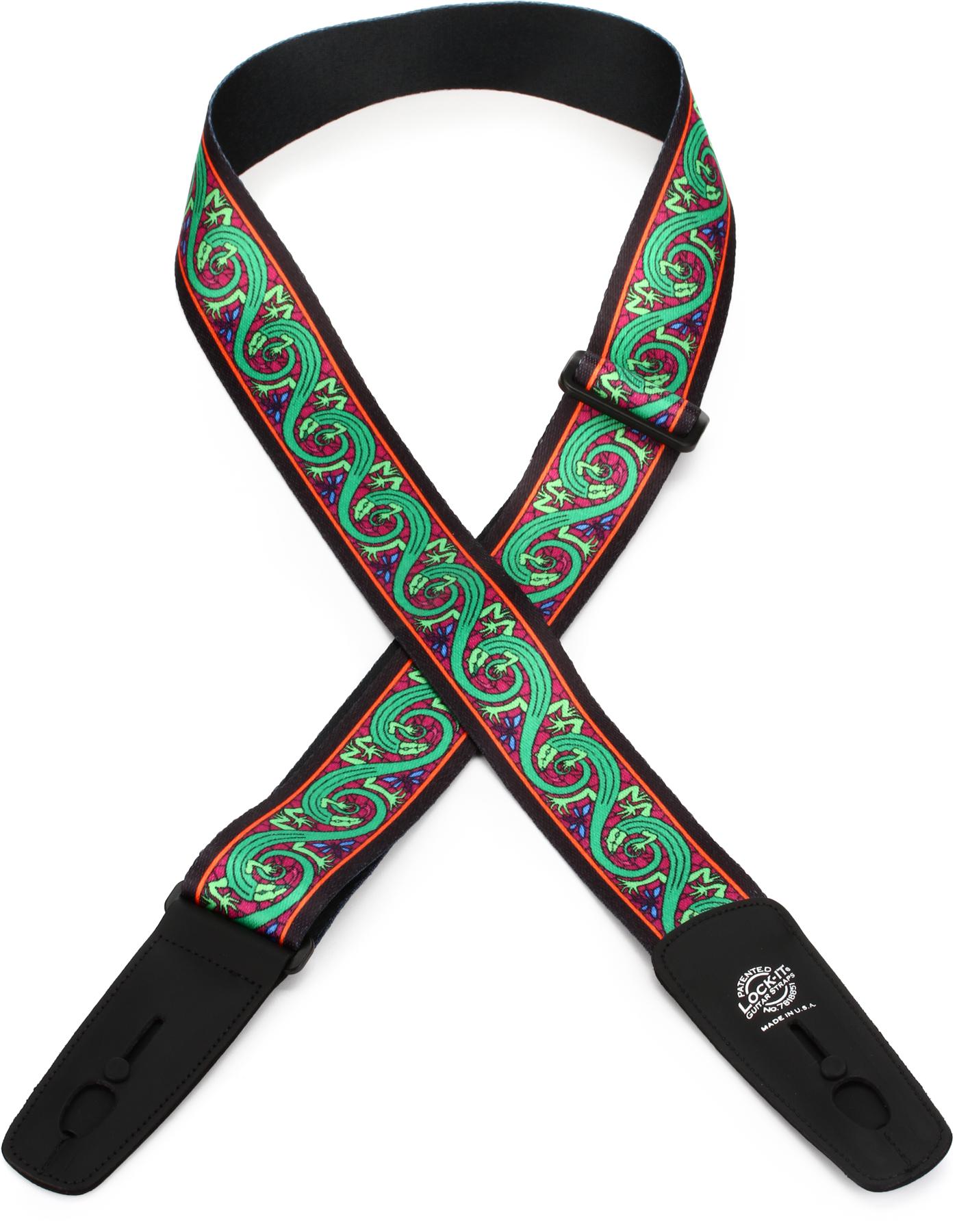 Bob Masse Series 2-inch Plush Poly Strap with Locking Ends - Green Lizards