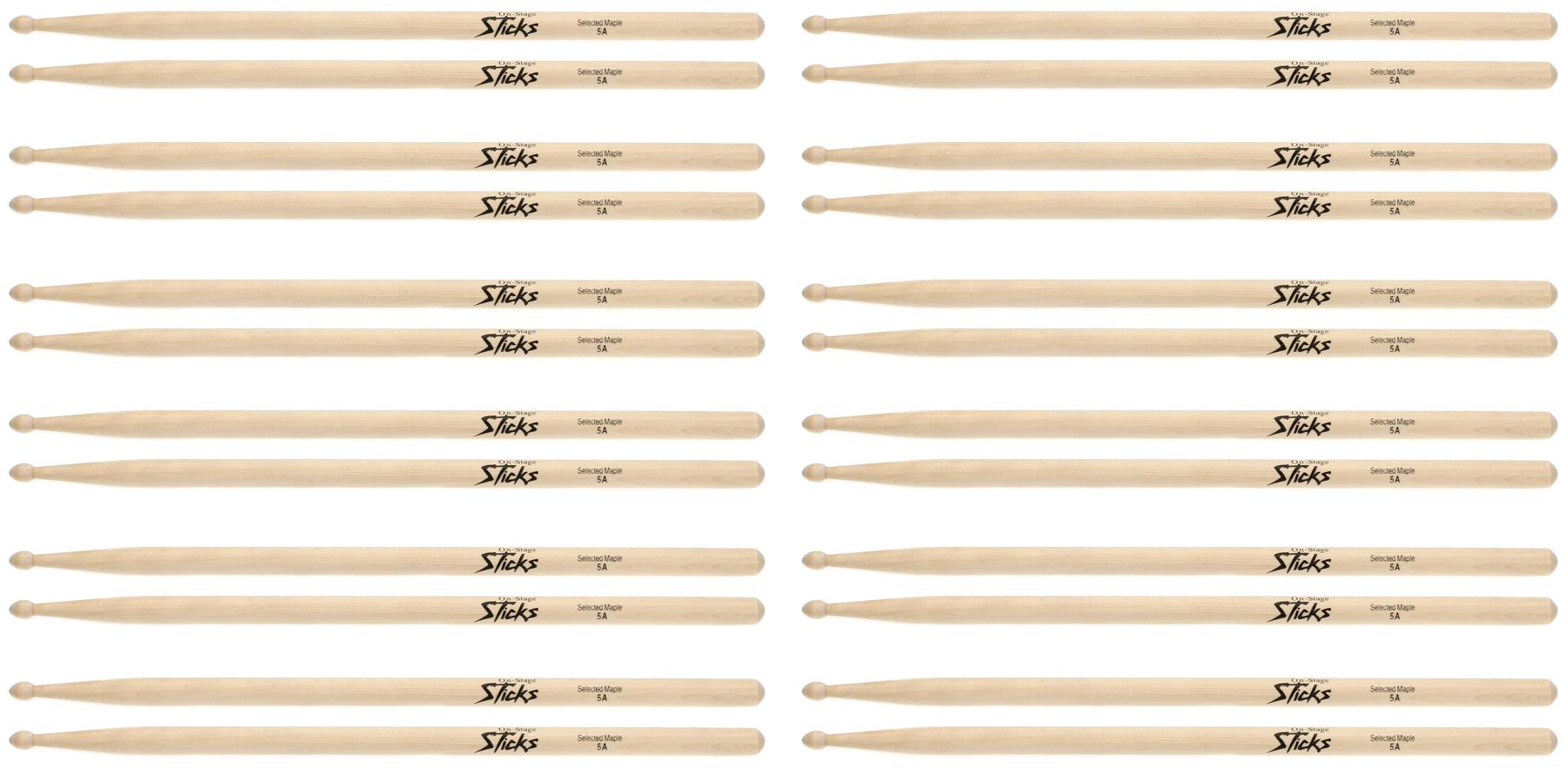 4. On-Stage Maple 5A Wood Tip Drumsticks, 12 Pairs