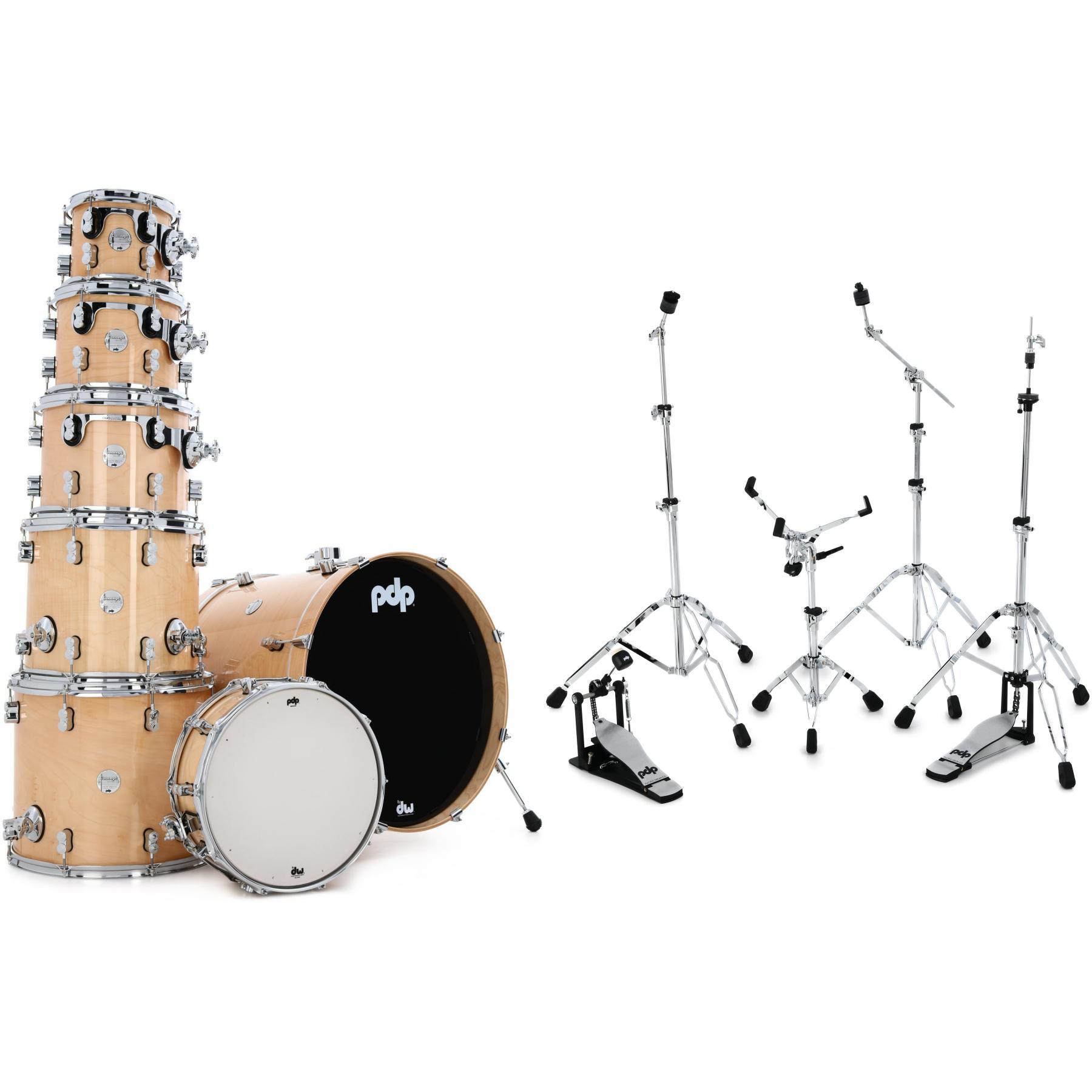 PDP Concept Maple 7-piece Shell Pack and Hardware Bundle - Natural Lacquer