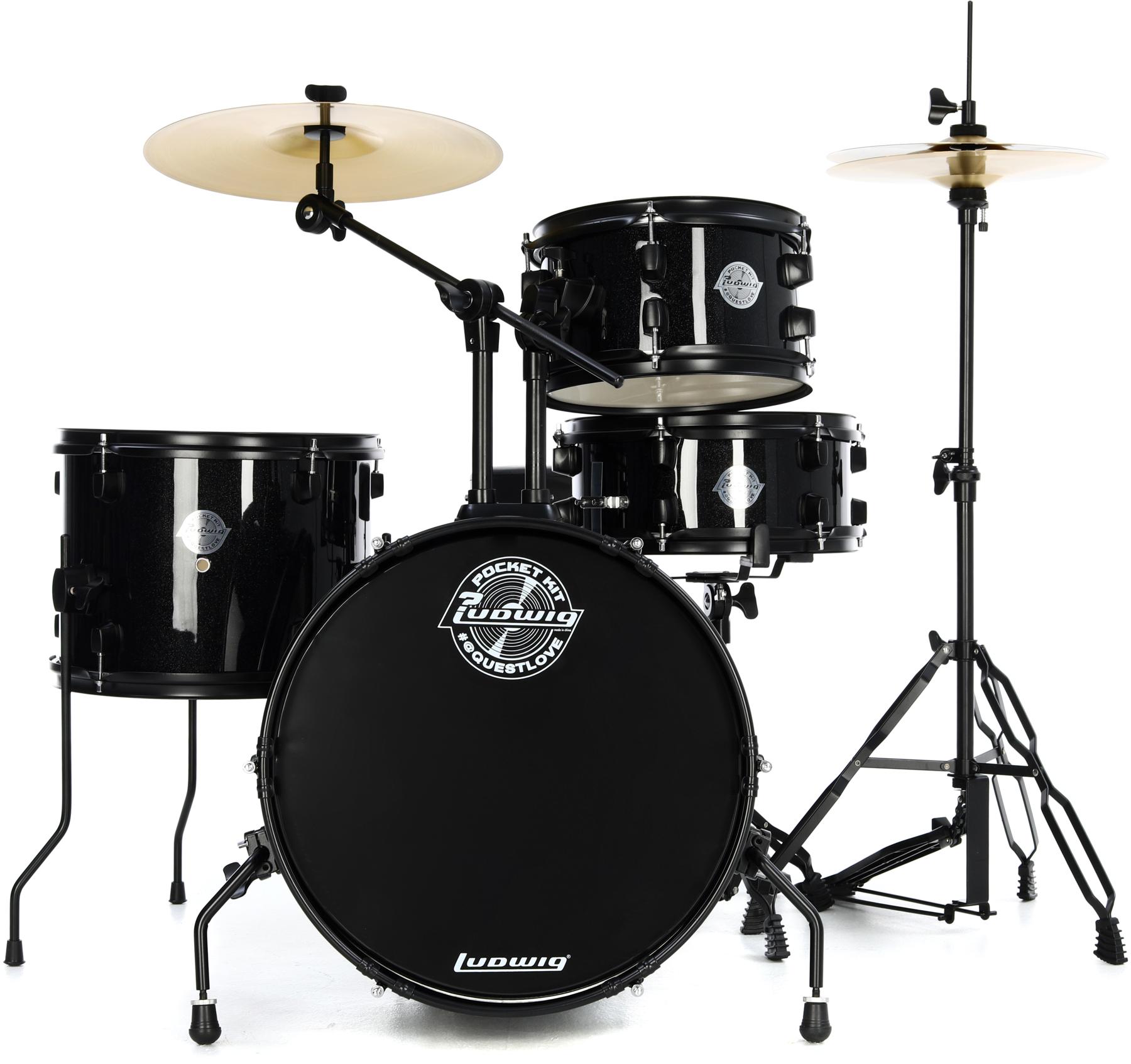 Ludwig Questlove Pocket Kit 4-piece Complete Drum Set - Black Sparkle