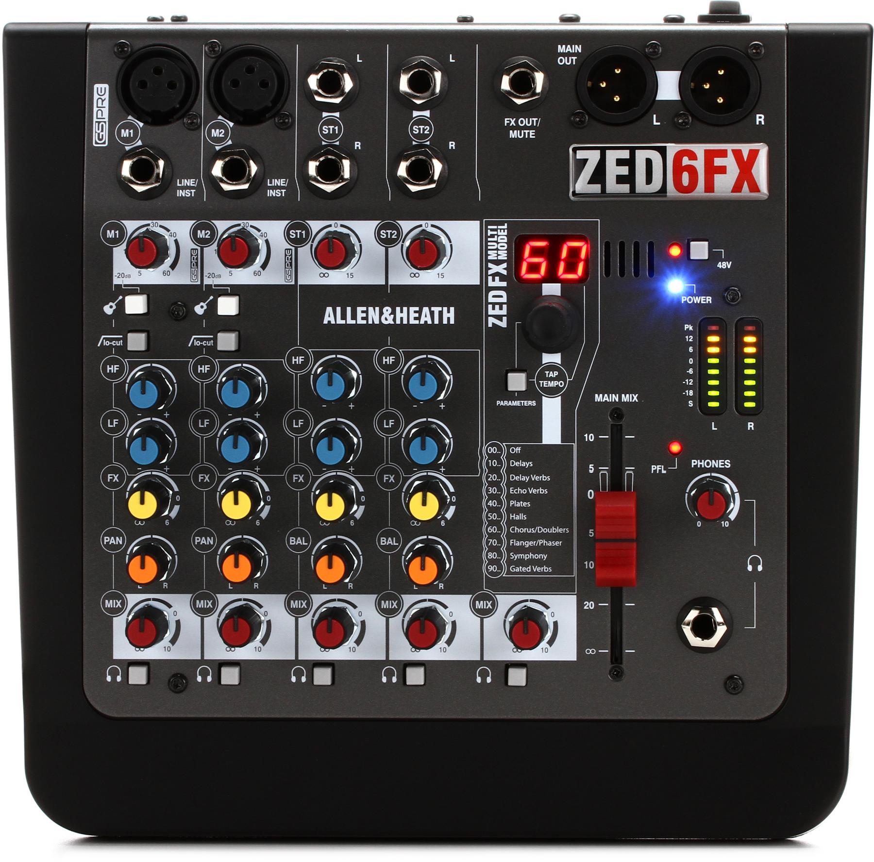 Allen  &  Heath Allen & Heath ZED-6FX 6-channel Compact Analog Mixer Effects Black New 