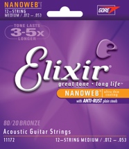 Elixir Strings 11172 Nanoweb 80/20 Bronze 12-string Medium Acoustic Guitar Strings