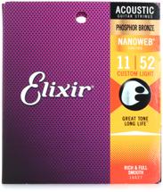 Elixir Strings Nanoweb Phosphor Bronze Acoustic Guitar Strings .011-.052 Custom Light