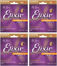 Elixir Strings 16052 Nanoweb Phosphor Bronze Light Acoustic Strings 4-Pack