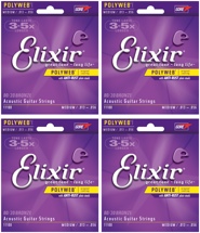 Elixir Strings 11000 Polyweb 80/20 Bronze Extra Light Acoustic Guitar Strings 4-Pack