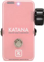 Click to learn more about the Keeley Katana Clean Boost Pedal - New Light Pink, Sweetwater Exclusive