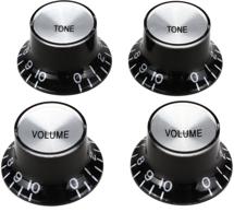 Gibson Accessories Top Hat Style Knobs w/Metal Insert - Black w/Silver