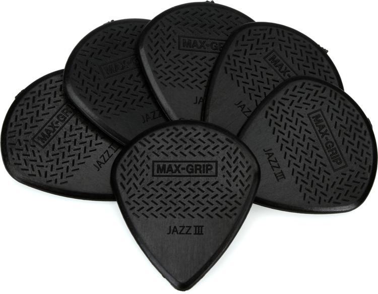 Dunlop 471P3S Nylon Max-Grip Jazz III Black Stiffo Guitar Picks 6-Pack | Sweetwater 0.46 guitar picks