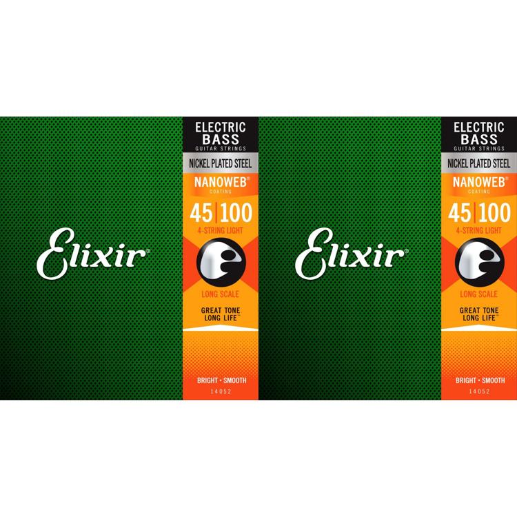 Elixir Strings 14052 Nanoweb Electric Bass Guitar Strings - .045-.100 Light  Long Scale (2 Pack) | Sweetwater