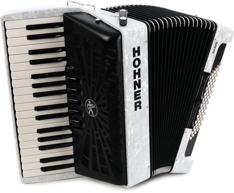 een andere Flipper wet Hohner Bravo III 72 Chromatic Piano Key Accordion - Pearl White | Sweetwater