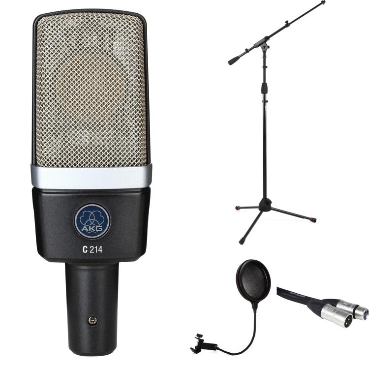 AKG C214 Large-diaphragm Condenser Microphone Bundle with Stand, Pop  Filter, and Cable