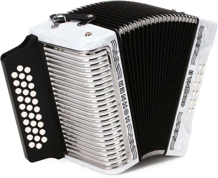 Hohner Corona II Diatonic Accordion - Keys of F/Bb/Eb - White