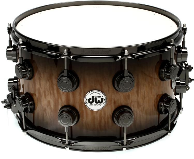 Dw Collector S Series Exotic Snare Drum 8 X 14 Inch Quick Candy Black Burst Over Quilted Maple Sweetwater Dw Collector S Series Exotic Snare Drum 8 X 14 Inch Quick Candy Black Burst Over Quilted Maple Sweetwater
