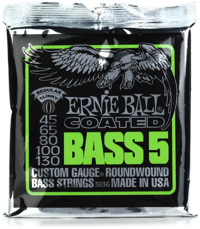 Ernie Ball 3836 Regular Slinky Coated Electric Bass Guitar Strings 045 130 5 String Sweetwater 