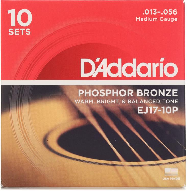 D'Addario EJ17-10P Phosphor Bronze Acoustic Guitar Strings - .013-.056  Medium (10-pack) | Sweetwater
