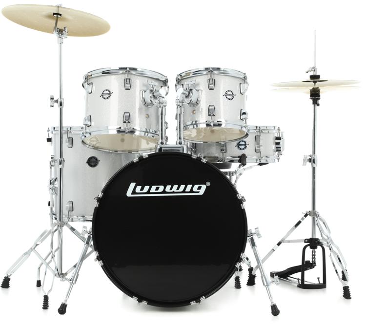 Ludwig Accent 5piece Complete Drum Set with 20 inch Bass Drum and Wuhan Cymbals Silver