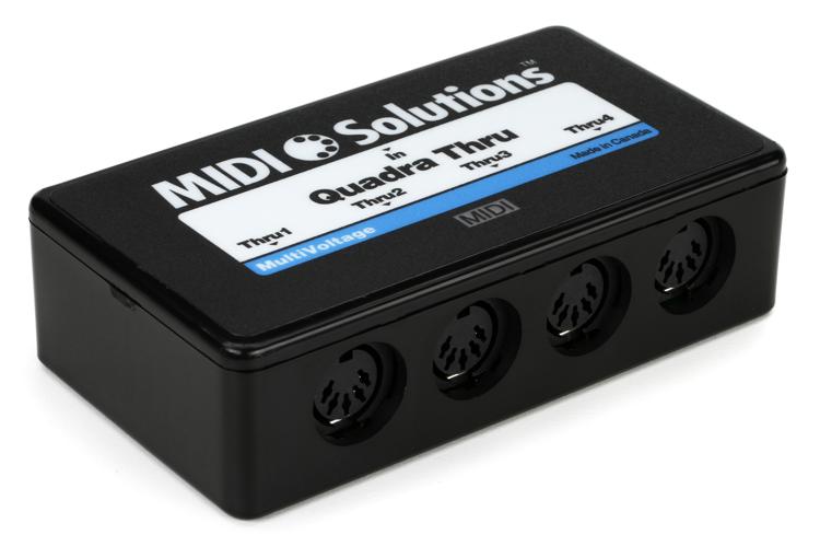 MIDI Solutions MultiVoltage Quadra Thru 1-in 4-out MIDI Through Box |  Sweetwater