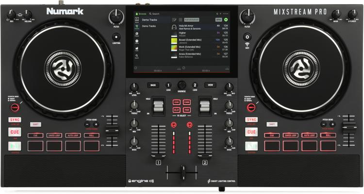 Numark Mixstream Pro – Standalone DJ Konsole mit 2 Kanälen Engine OS WIFI-Streaming FX- und Lichtsteuerung 7-Zoll-Touchscreen integrierten Lautsprechern 