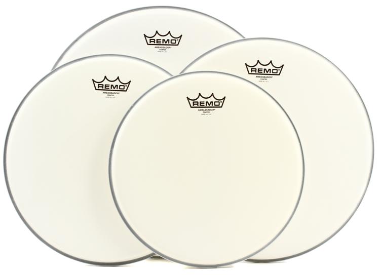 Remo 4-Piece Clear Pinstripe Standard Pro Pack with Free 14 in Coated Ambassador Snare Drum Head