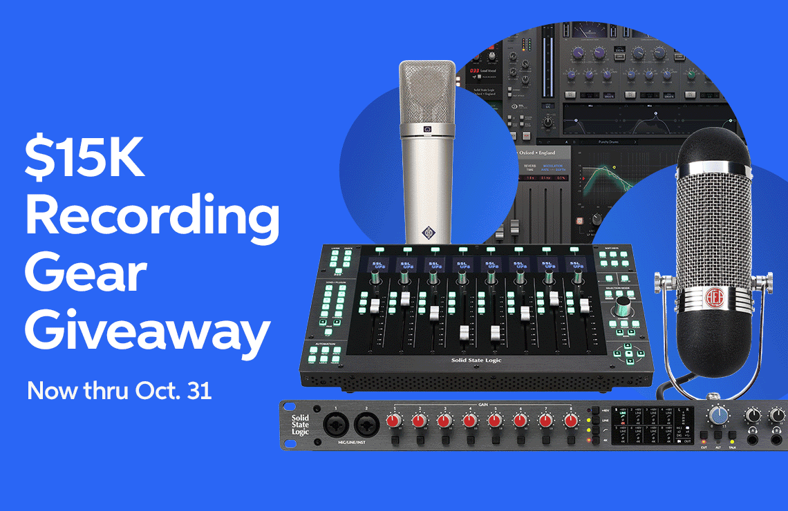 $15K Recording Gear Giveaway - Enter for a chance to win a grand prize featuring jaw-dropping microphones, DSP hardware, plug-ins, and more. -- input your email address below to enter or click here to learn more.