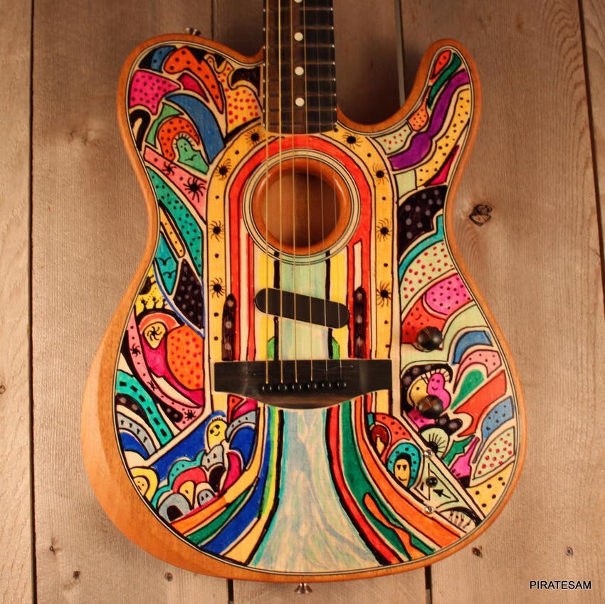 American Acoustasonic Telecaster - Custom Art guitar - " A River Runs Through  It " #4