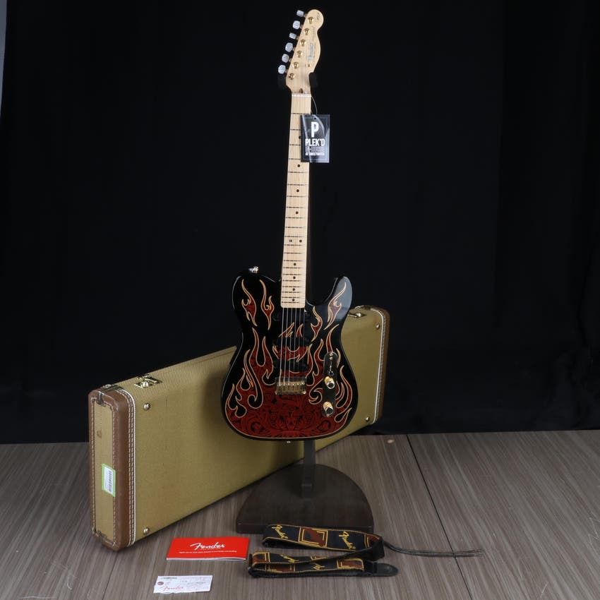 James Burton Telecaster Electric Guitar with Case - Red Paisley Flames