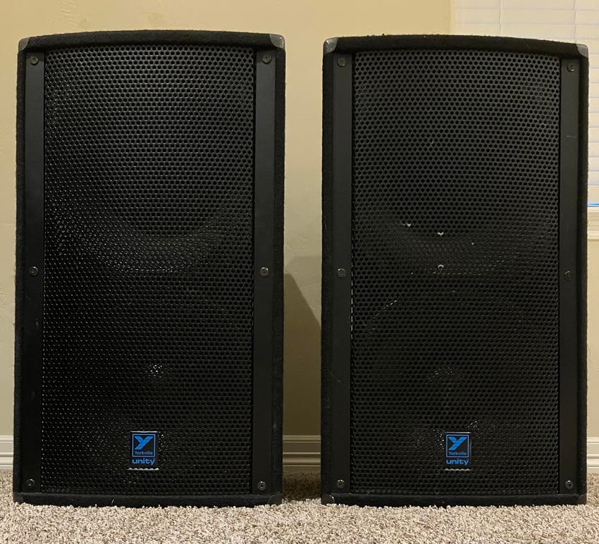 Used Yorkville U15 Speakers, Tripods, Processor, Amp, and Case
