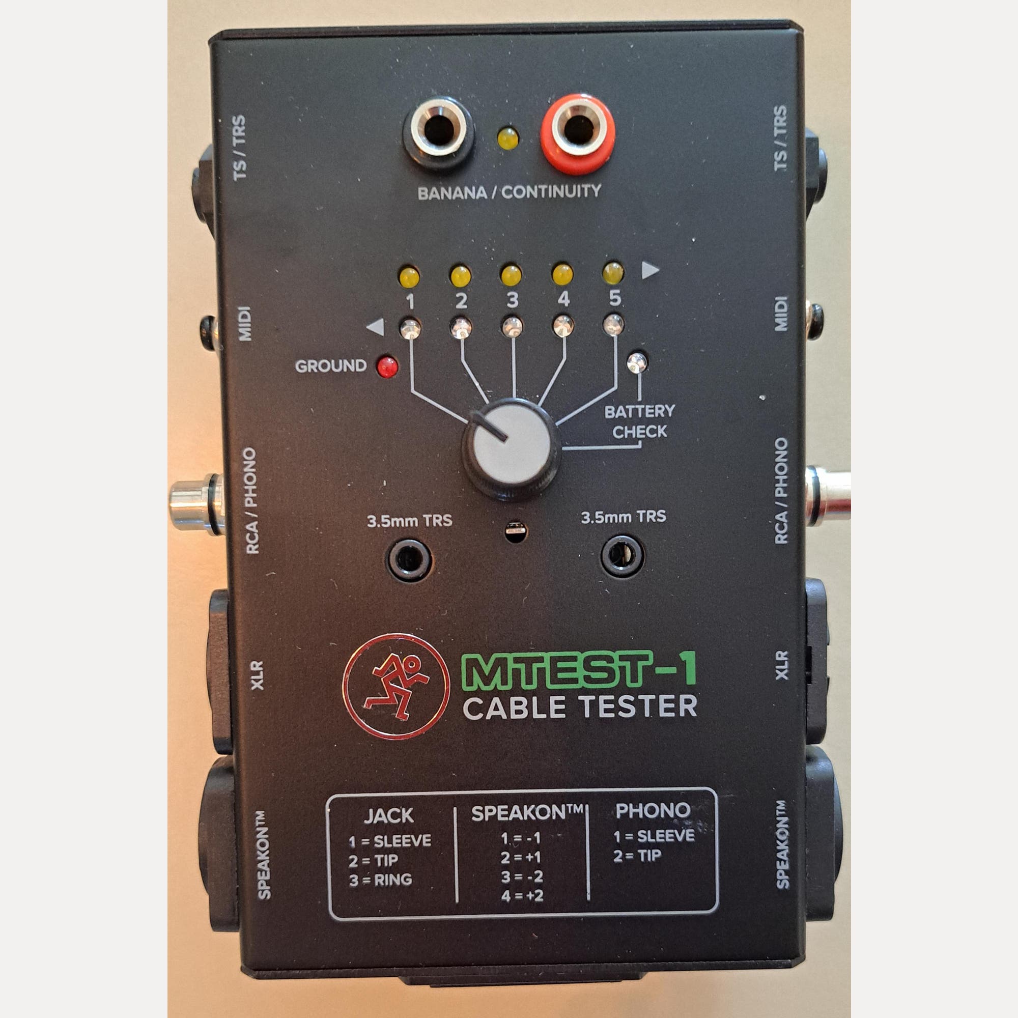 Tester Per Cavi Mackie Mtest-1 - Per Connettori XLR, Jack, RCA, Speakon, MIDI E Banana, Alimentato A Batteria - Foto 3