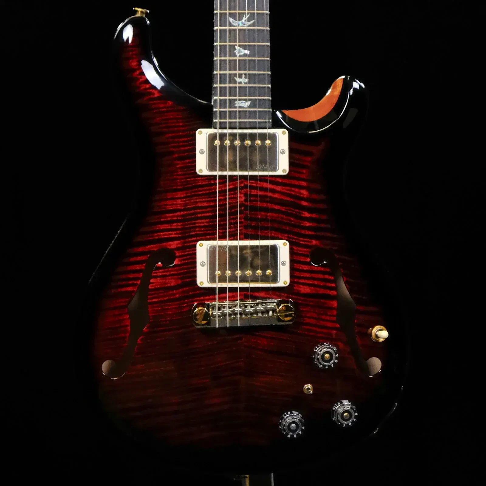 Used Wood Library Hollowbody II Piezo 10-Top Electric Guitar - Red Tiger