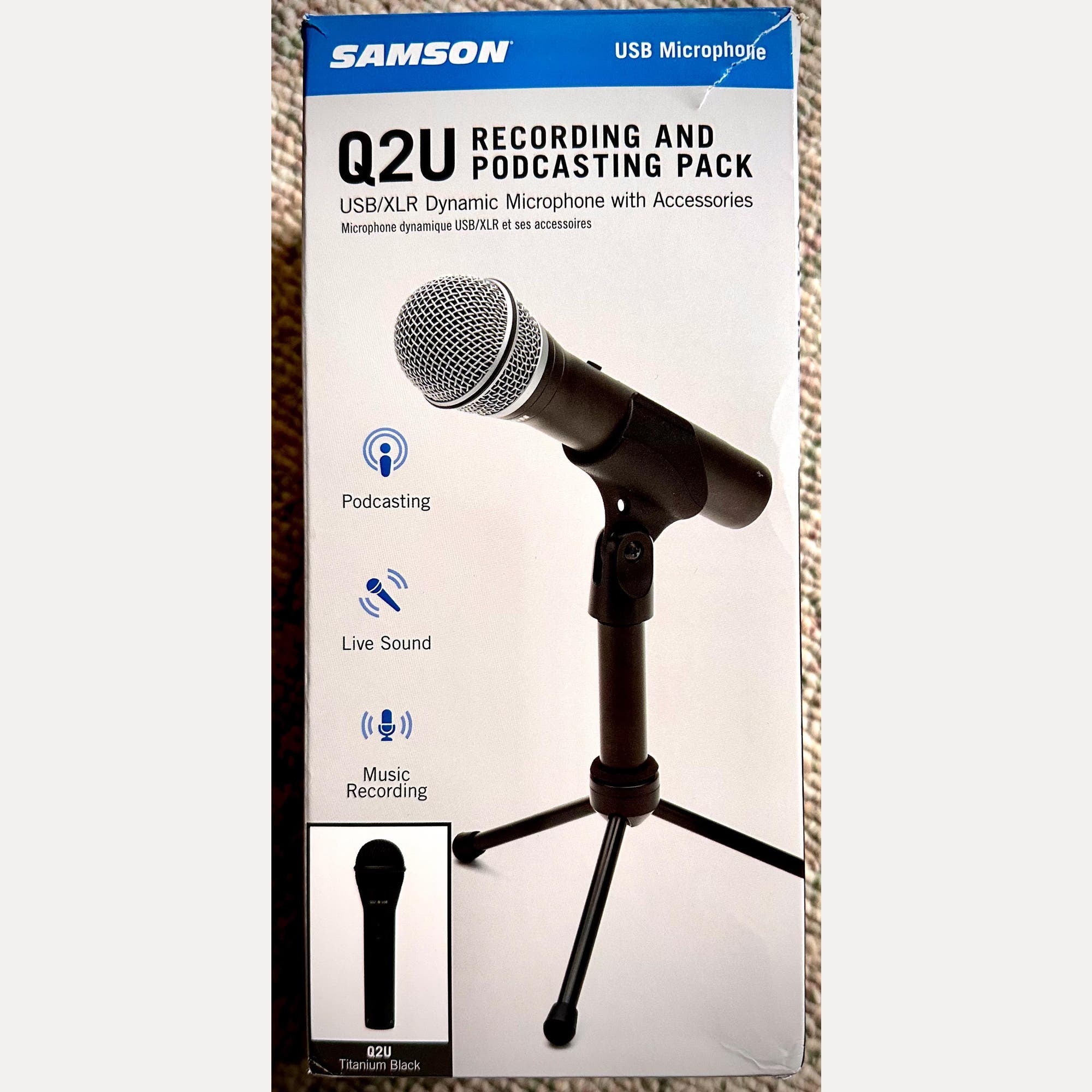 SAMSON Q2U USB+XLR Recording Podcasting Streaming Microphone+iPhone/iPad  Cable