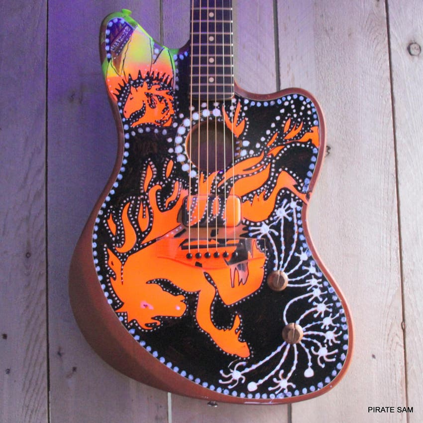Acoustasonic Standard Jazzmaster Custom Art guitar " FIRE HORSE"