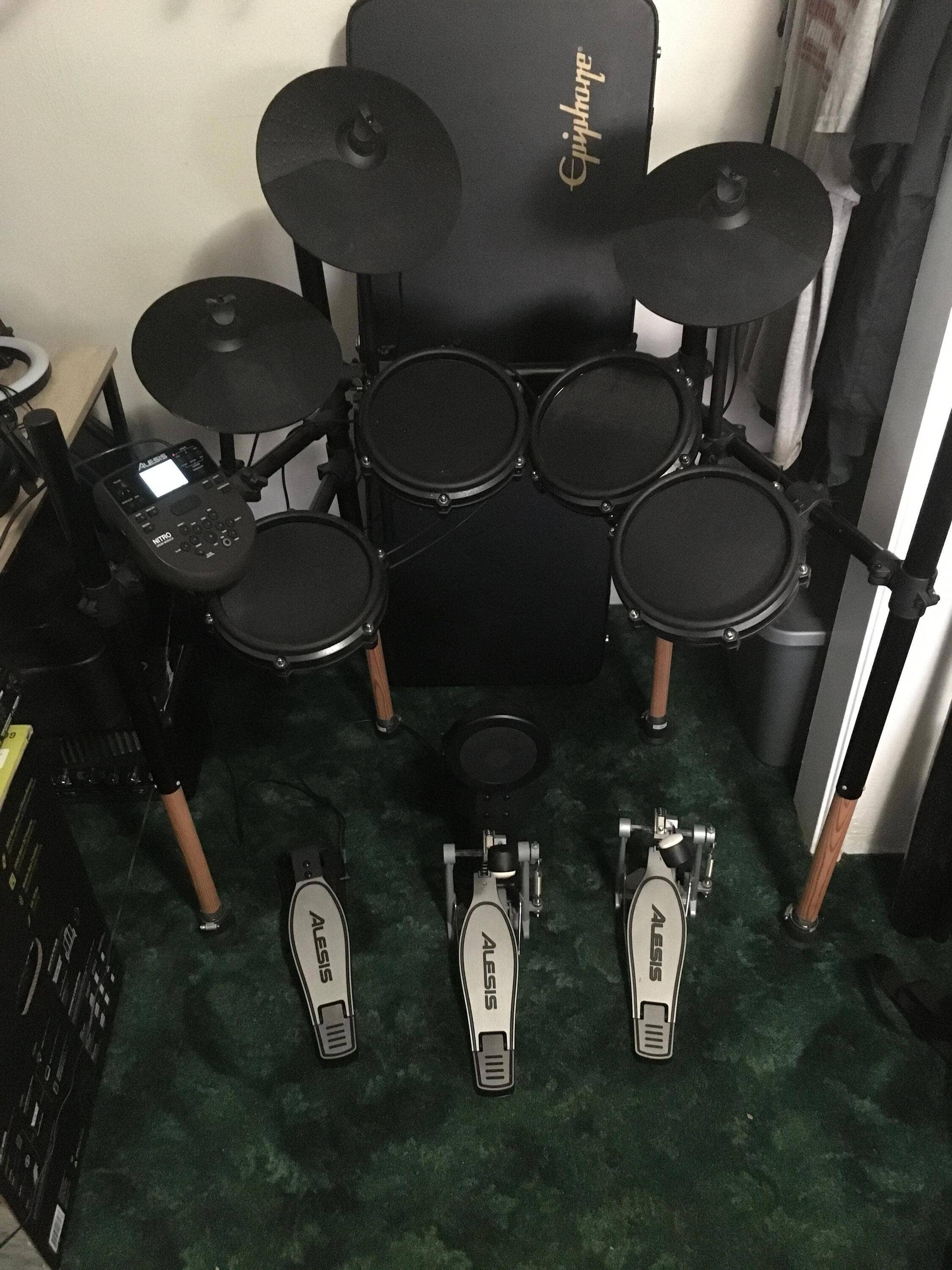 Used Alesis Nitro Mesh Electronic Drum Set and One Extra Bass Drum Pedal Sweetwater Gear Exchange