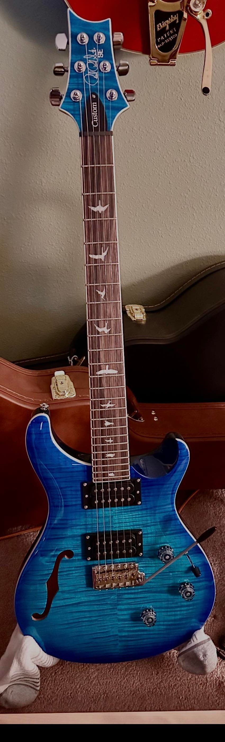 SE Custom 24 Semi-Hollow Piezo Electric Guitar - Lake Blue