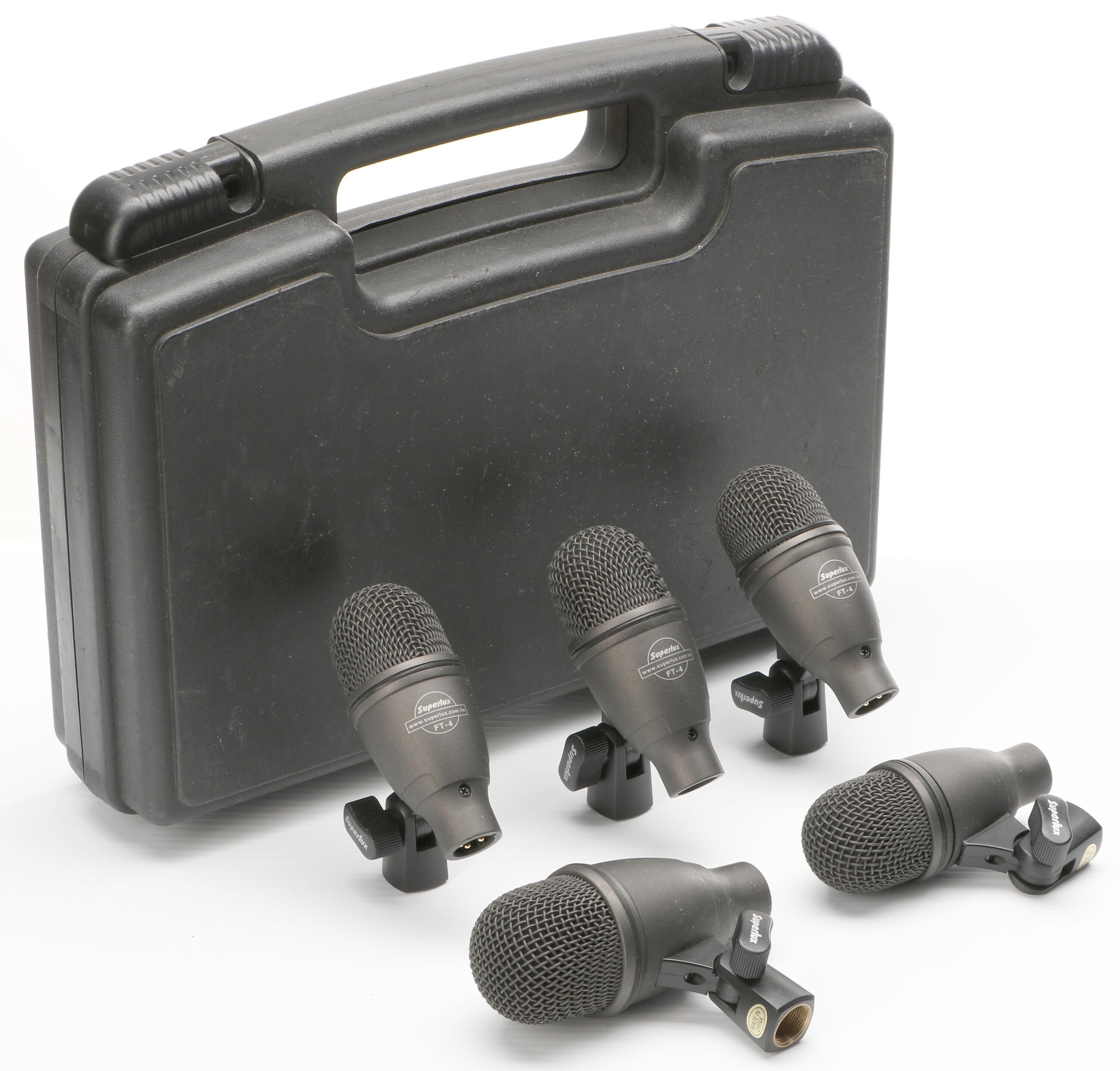 Used Superlux 5Piece Drum Microphone Kit w/(4) FT4, (1) FK2 and Case