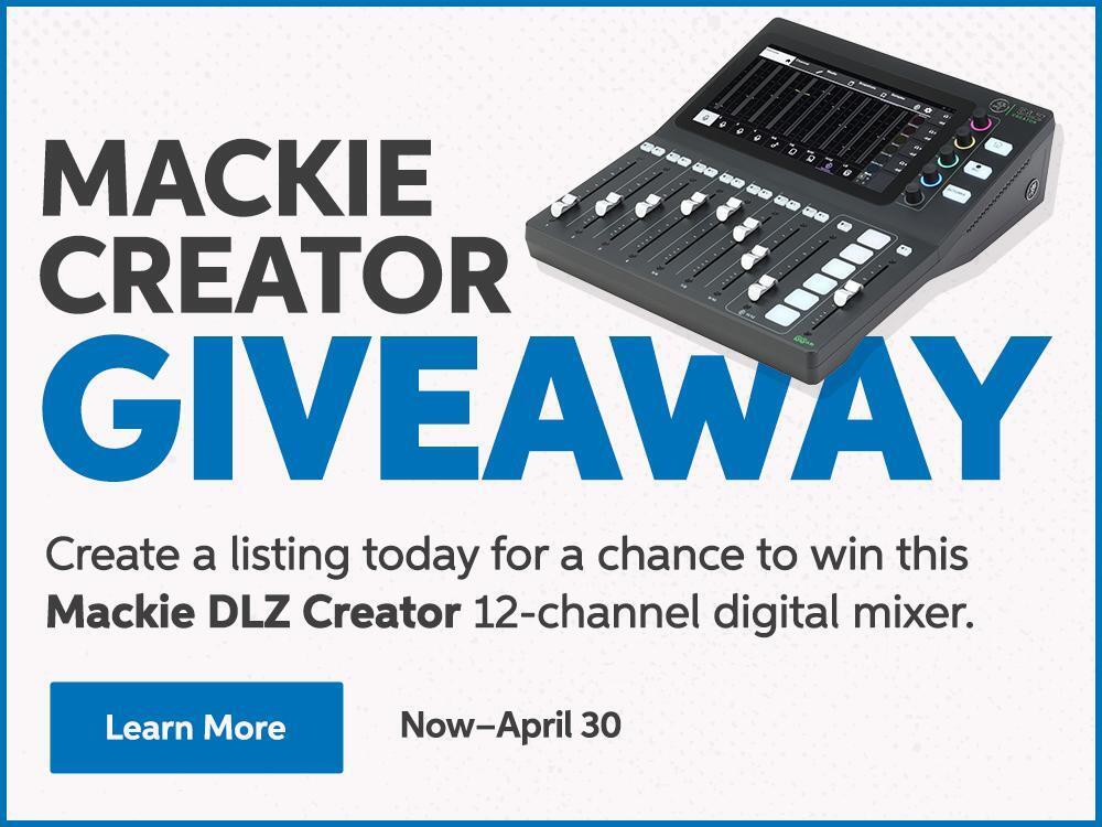 Content Creator Giveaway! Create a listing on Gear Exchange today for a chance to win a Mackie DLZ Creator 12-channel digital mixer. Now through April 30, 2024. Click to learn more.
