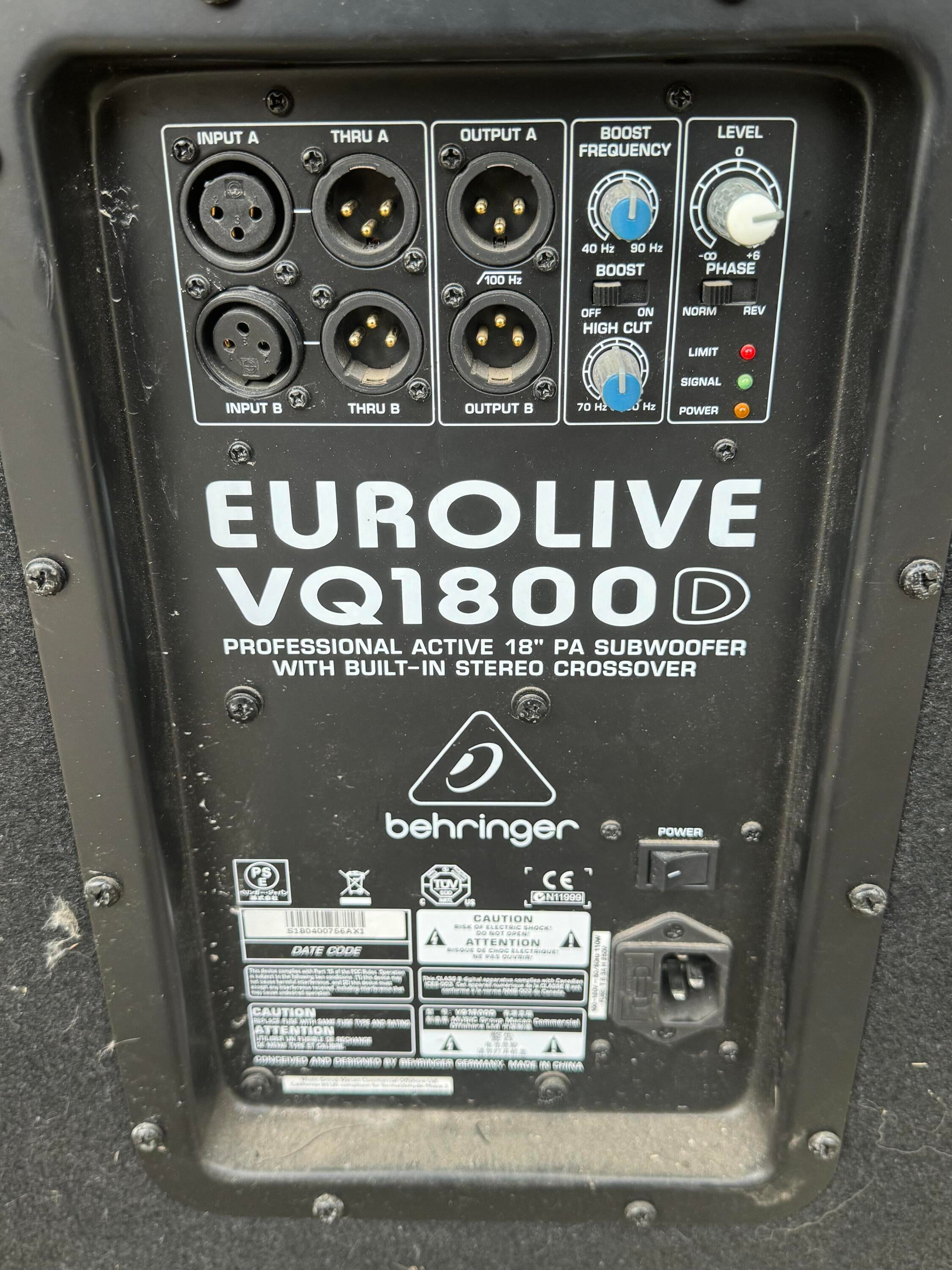 Used Behringer Eurolive VQ1800D 500W 18 inch Powered Subwoofer