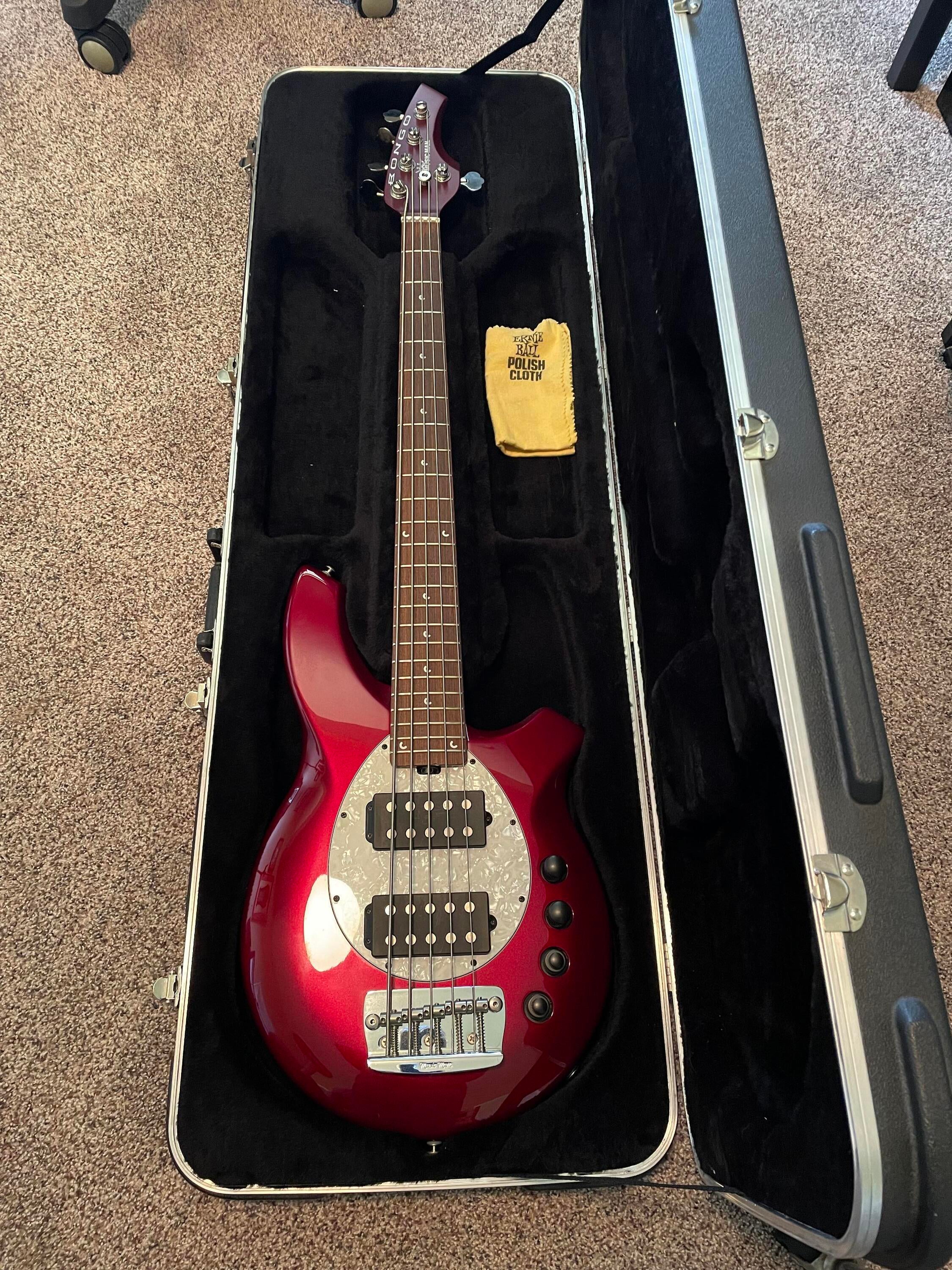 Used Ernie Ball Music Man Bongo-5 Bass rare Candy Apple Red