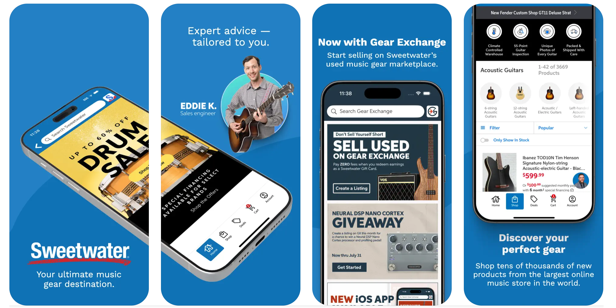 Screenshots of the Sweetwater iOS app