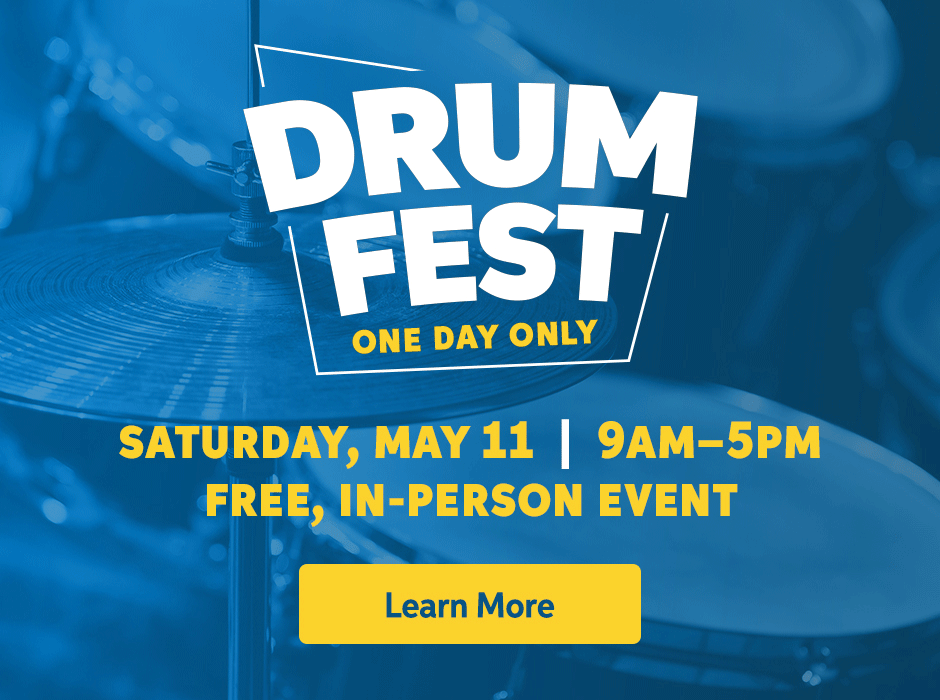 Join us for DrumFest, a free event on Sweetwater's campus! Saturday, May 11 from 9AM to 5PM. Click to learn more!
