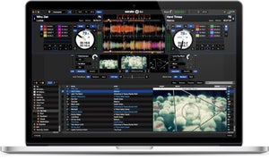 A laptop with dj software on the screen